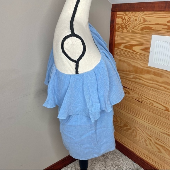 Ann Taylor Loft Blue Chambray Cotton One Shoulder Ruffle Top Blouse Small NWT - Picture 5 of 11